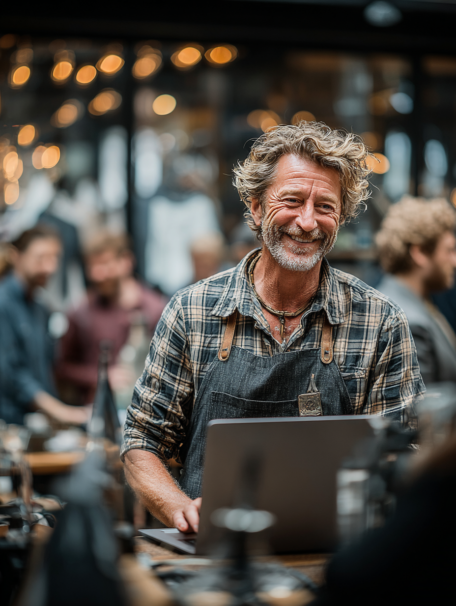 Local business owner seeing success and an increase in sales.